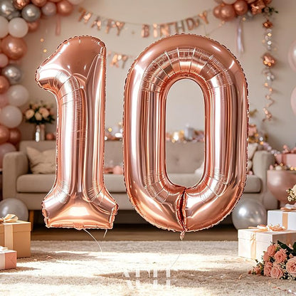 AULE 40 Inch Rose Gold 10 Balloon Number Foil 0-9 Birthday Big Numbers | - Image 4
