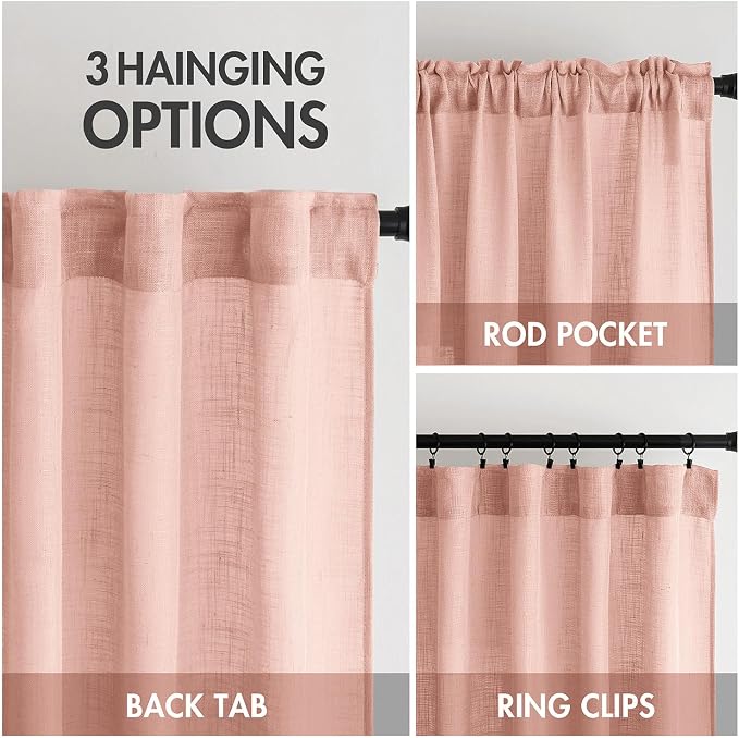 MIULEE Blush Pink Linen Curtains 52x72 Inch Length 2 Panels - Image 3