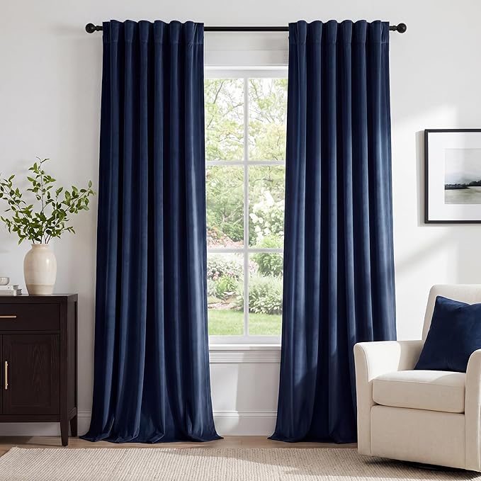 Navy Blue Velvet Blackout Curtains by StangH