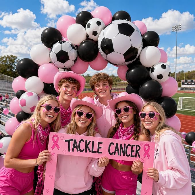 Pink Soccer Balloons, 12Inch Pastel Pink and Black White Football Print Latex - Image 5