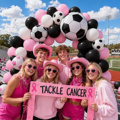 Pink Soccer Balloons, 12Inch Pastel Pink and Black White Football Print Latex - Image 5