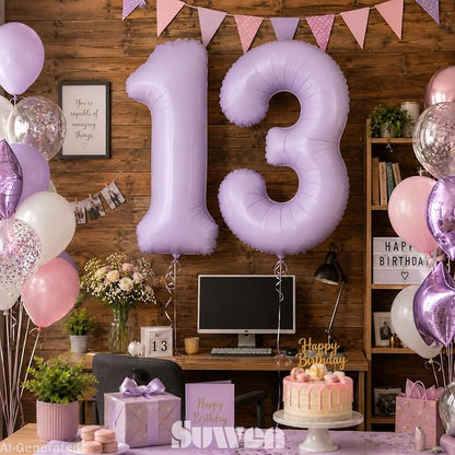SUWEN 40 Inch Light Purple Lavender Big 13 Balloon Number Foil Helium 0-9 | - Image 3