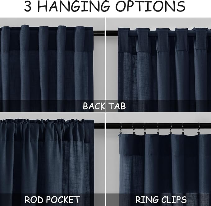 Linen Navy Blue Curtains 108 inch Extra Long - Image 3