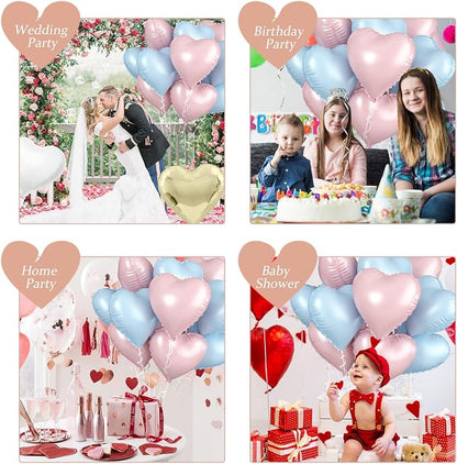 Pink Blue Heart Balloons, 18 Inch Pastel Blue Pink Foil Balloons, 18 Inch Light - Image 7