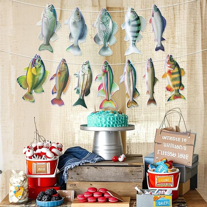 Hooqict Gone Fishing Hanging Banner Garland Fish Birthday Party Banner - Image 3