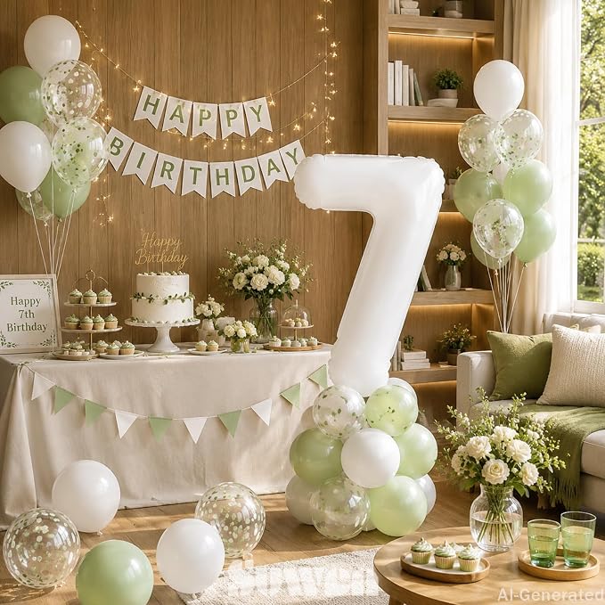 SUWEN 40 Inch White Large 7 Balloon Number Big Foil Helium Numbers 0-9 | Giant - Image 3