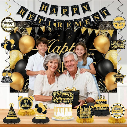 Retirement Party Decorations for Men Women Black Gold Happy Retirement Banner - Image 4