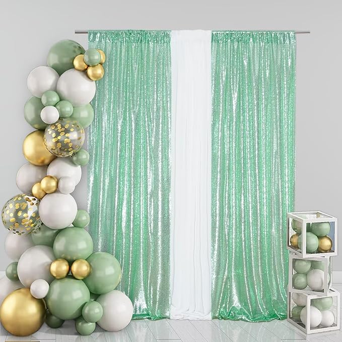Eternal Beauty Mint Green 3mm Sequin Backdrop 2x8 Ft 2 Pack Wedding | Dense - Image 2