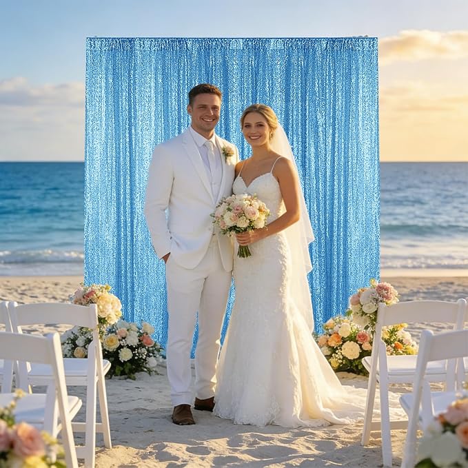 Sugargirl Blue Sequin Backdrop Curtain 6 Panels 2FTx8FT Glitter Blue Background - Image 3