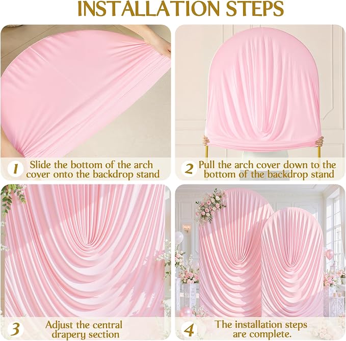 Pink Wedding Arch Backdrop Cover 7.2ft and 6ft Draped Arch Covers Stretchy - Image 7