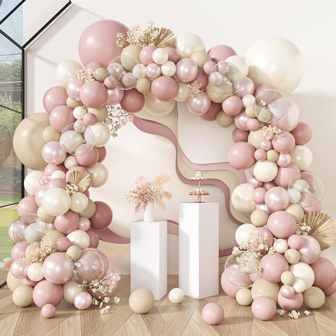 Amandir 173 Pcs Pearl White Pink Balloon Arch Garland Kit | Double Stuffed - Image 2