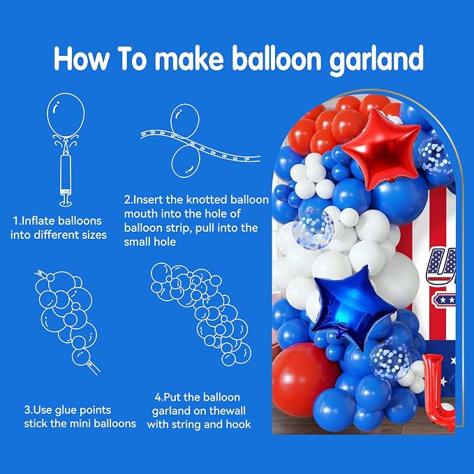 107 Pcs Red White and Blue Balloon Arch Kit, 16-Inch USA Foil Letters and - Image 7