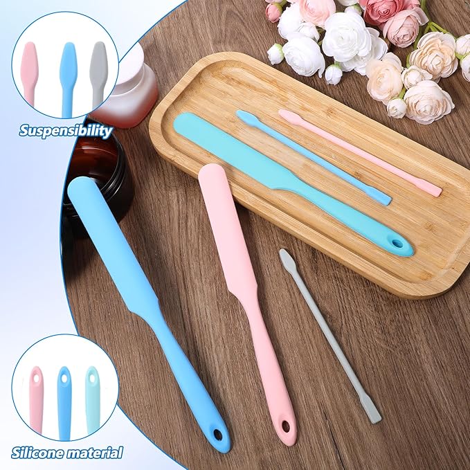 6PCS Non-Stick Wax Spatulas Set, Reusable Silicone Spatula Waxing Applicator for Hair Removal Body Home Salon Use (Pink Blue Gray Green)