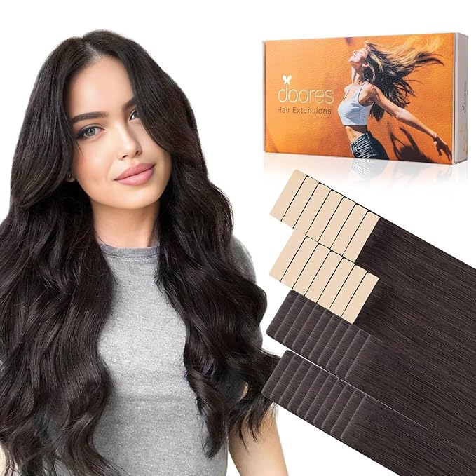 DOORES Seamless Human Hair Tape in Extensions Invisi Edge, Dark Brown 20 Injection Tape-ins with 20 Classic Tape-ins 100g 20 Inch, Injection Tape in Extensions Virgin Human Hair