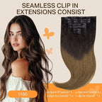 DOORES Seamless Clip-in Hair Extensions, Chocolate Dip Color Melt 110g 7pcs 18 Inch, Invisi Edge Remy Natural Straight Hair