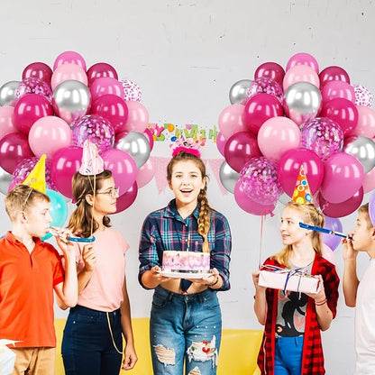 Paready Pink Balloons Set, 12 Inch Confetti Balloon Metallic Silver Party - Image 8