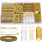 415pcs Bobby Pins Hair Pins Set, IKOCO 200pcs U Shaped Pins & Elastic Hair Ties for Women with Hair Net, Gold