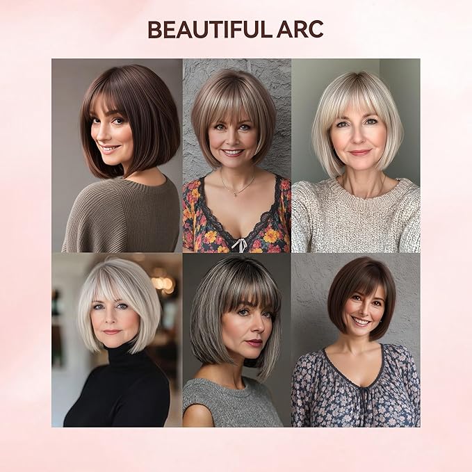 LEEONS Hair Toppers for Women with Bangs Short Bob Synthetic Hair Pieces for Thinning Hair Side Part (Mixed Ivory Blonde with Dark Root)