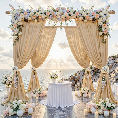 40 ft x 10 ft Wrinkle Free Champagne Backdrop Curtain - Image 2