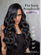 LUVME Invisible Clip in Hair Extensions Body Wave Real Human Hair, Remy Hair Clip ins for Women, Natural Human Hair, 16 inch 110g 6Pcs, Natural Black