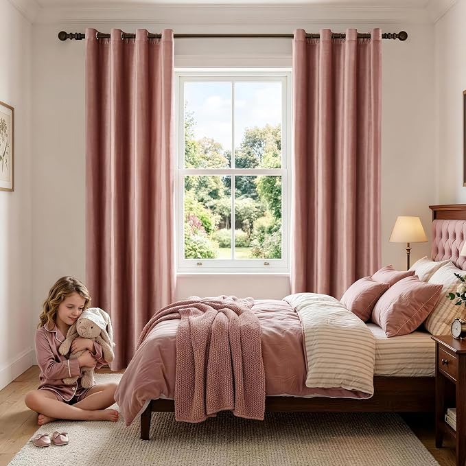 BULBUL Velvet Dusty Pink Blackout Curtains 120 inch Length - Image 3