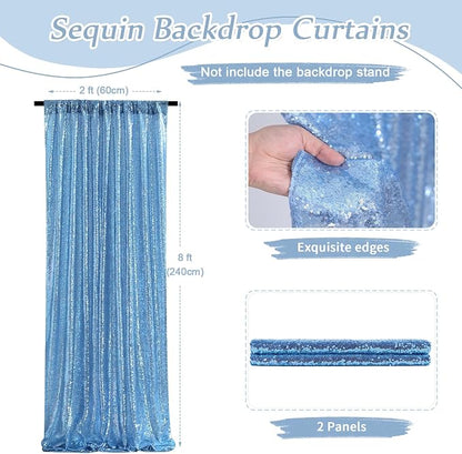 Light Blue Sequin Backdrop Curtains, 2 Panels 2FTx8FT Glitter Curtain Backdrop - Image 4