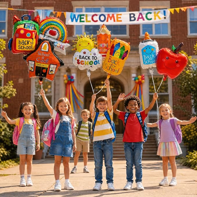 8PCS Back to School Balloons Set, Apple School Backpack Pencil Rainbow Crayon - Image 5