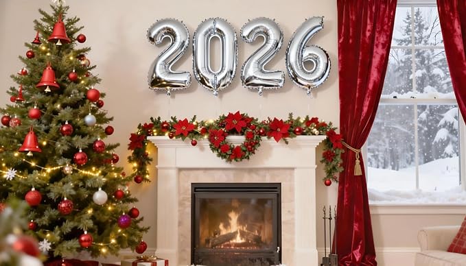 Silver 2026 Number Balloon 40 Inch, Foil Balloons 2026 New Years Eve Party - Image 3