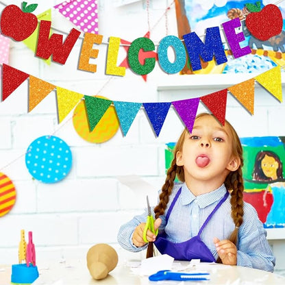 Glitter Welcome Banner with Apple Sign Colorful Glittery Pennant Banner Welcome - Image 5