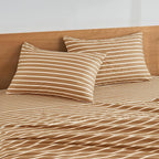 JELLYMONI 100% Natural Cotton Striped King Pillowcases Set, 2 Pack Rust and White Stripes Pattern Printed Pillow Covers with Envelope Closure(Pillows are not Included)