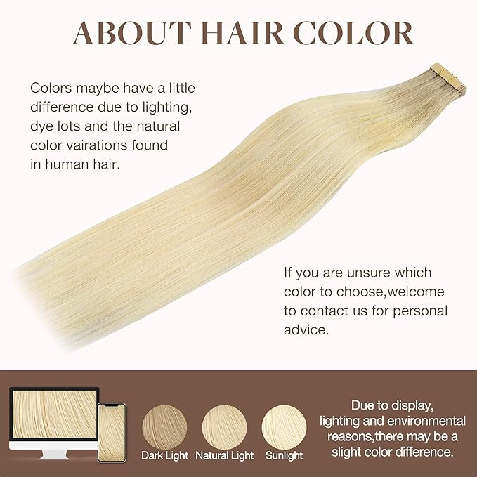 GOO GOO Tape in Hair Extensions Human Hair, R7/60F Rooted Ash Blonde with Frosted Highlights, 20inch 50g 20pcs, Skin Weft Seamless Invisible, Silky Straight with Thick Ends, Remy Human Hair