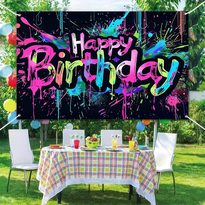 HOMETITUTE Neon Happy Birthday Banner 120x84 Inch Decorations - Image 6
