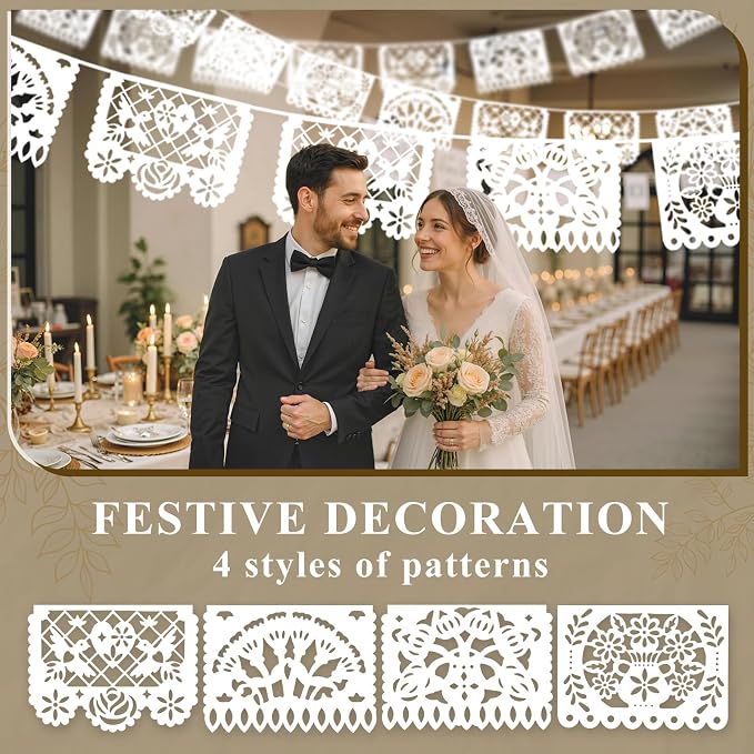 DOMESTAR 5 Packs 75 FT White Papel Picado Mexican Wedding Party Decoration | - Image 6