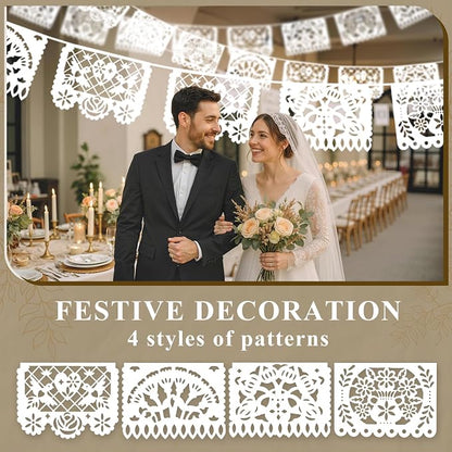 DOMESTAR 8 Packs 120 FT White Papel Picado Mexican Wedding Party Decoration | - Image 6