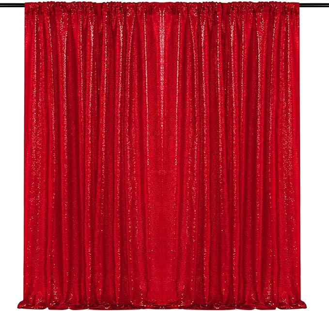 JYFLZQ Red Sequin Backdrop Curtains 8ft x 8ft 1 Panel Glitter Photo Booth - Image 8