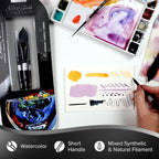 Silver Brush Limited WC-3208S Black Velvet Variety Set, Professional Premium Artist Paintbrushes for Watercolor, Gouache, Inks, & Dyes, Set of 3, Round, Script Liner, & Flat Wash Brushes, Short Handle