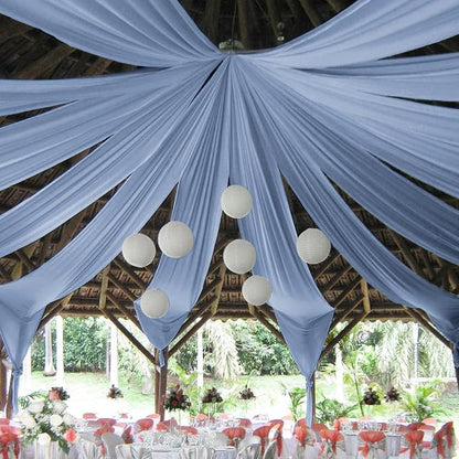 Showgeous 6 Panels Dusty Blue Ceiling Drapes, Polyester Fabric, Solid Pattern by Showgeous