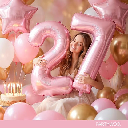 PartyWoo Number Balloons 40 Inch Pink Number 7 Kit 25pcs - Image 8