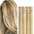 GOO GOO Invisi Edge Tape in Hair Extensions Human Hair, 16/22 Light Blonde Highlighted Golden Blonde, 6pcs 24inch 18g, Virgin Remy Hair, Seamless Injected Tape, Natural Look