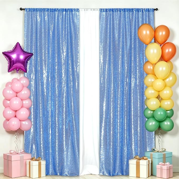 Eternal Beauty Baby Blue Sequin Backdrop Curtains, 2 Panels 2x8FT | 3mm Sparkle - Image 3