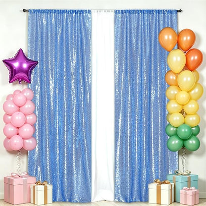 Eternal Beauty Baby Blue Sequin Backdrop Curtains, 2 Panels 2x8FT | 3mm Sparkle - Image 3
