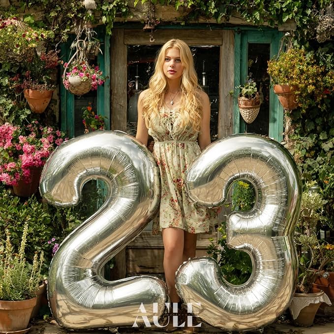AULE 40 Inch Silver 23 Balloon Number Foil 0-9 Birthday Big Numbers | Birthday - Image 2