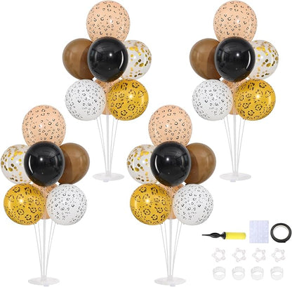 4 Sets Black Brown Gold Cheetach Print Balloons Stand Kit by ZyloonDecoration
