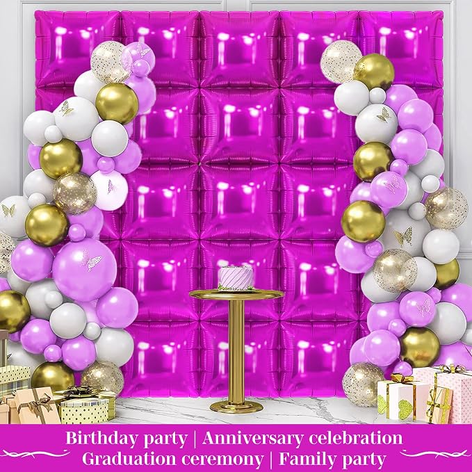 Hot Pink Square Foil Balloons 25 Pcs Metallic Hot Pink Balloons Wall Backdrop - Image 5