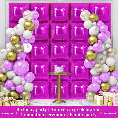 Hot Pink Square Foil Balloons 25 Pcs Metallic Hot Pink Balloons Wall Backdrop - Image 5