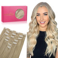 WENNALIFE Seamless Clip In Hair Extensions Human Hair, 24 Inch 160g 7pcs Ombre Ash Blonde to Golden Balayage Platinum Blonde Invisible Natural PU Weft Straight Extensiones De Cabello Hmano