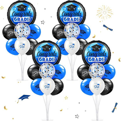 Kasyat 4 Set Blue and Black 2026 Graduation Table Centerpiece Balloon Stand Kit by Kasyat