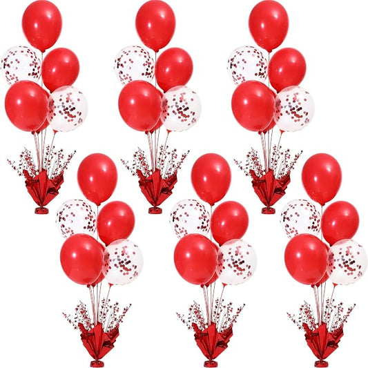 Red Balloon Table Centerpiece Kit, 6 Sets Red Balloon Stands by Besutolife