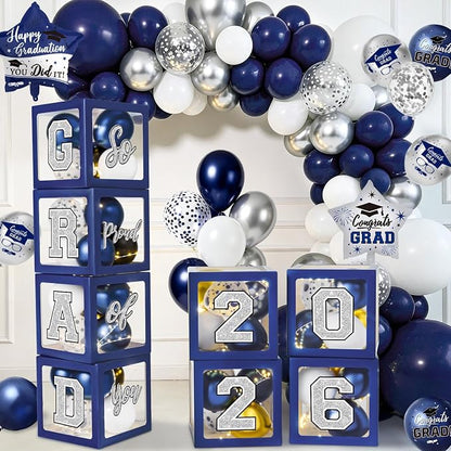Navy Blue and Silver Graduation Decorations 2026 by QIYANPAX