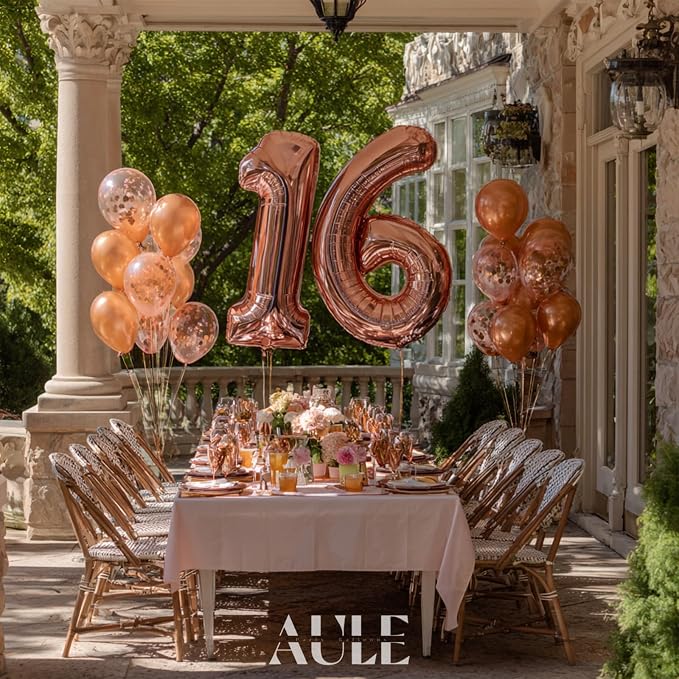AULE 40 Inch Rose Gold 16 Balloon Number Foil 0-9 Birthday Big Numbers | - Image 3